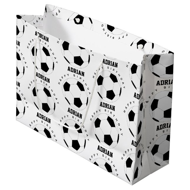 Soccer Ball Football Personalised Name Birthday Large Gift Bag (Front Angled)