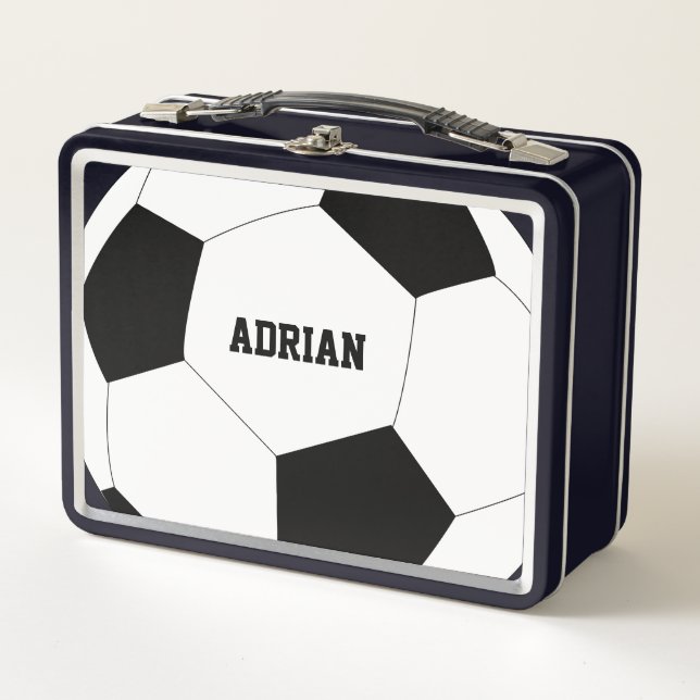 Soccer Ball Football Personalised  School Metal Lunch Box (Front)