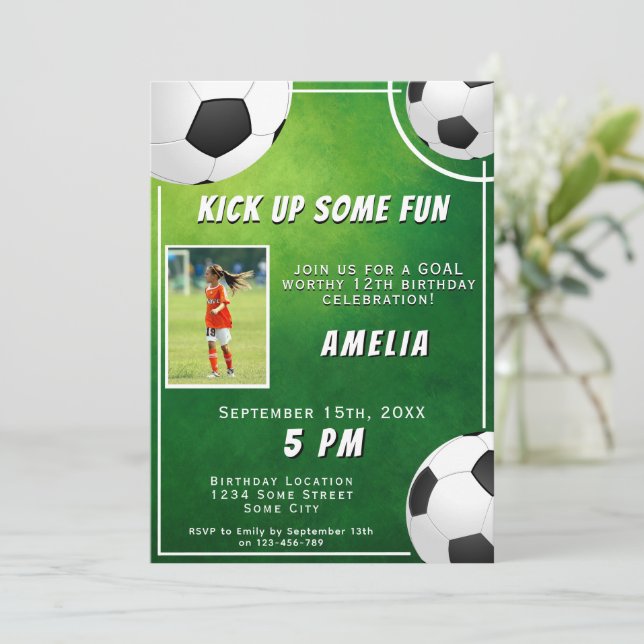 Soccer Ball Football Sports Kids Birthday Invitation (Standing Front)