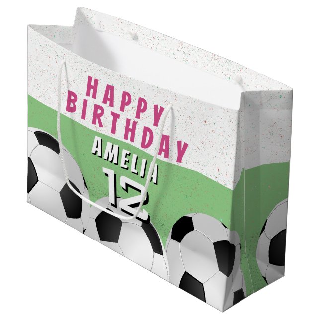 Soccer Ball Football Sports Kids Happy Birthday Large Gift Bag (Front Angled)