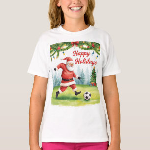 Soccer Ball for Christmas with Santa Claus  T-Shirt