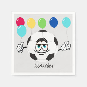 Soccer ball funny face colorfull balloons napkin