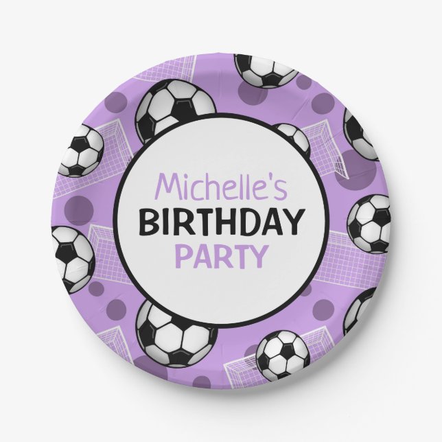 Soccer Ball Goal Purple Personalised Paper Plate (Front)