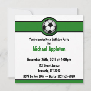 Soccer Ball Green Birthday Invitations