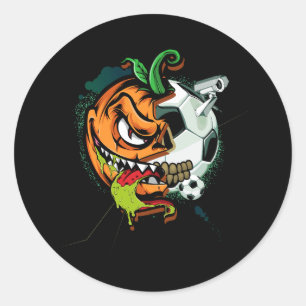 Soccer Ball Half Face Pumpkin Jack O Lantern Skull Classic Round Sticker