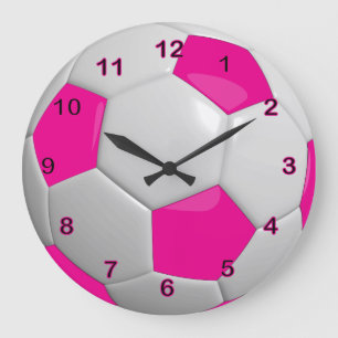 Soccer Ball Hot Pink Large Clock