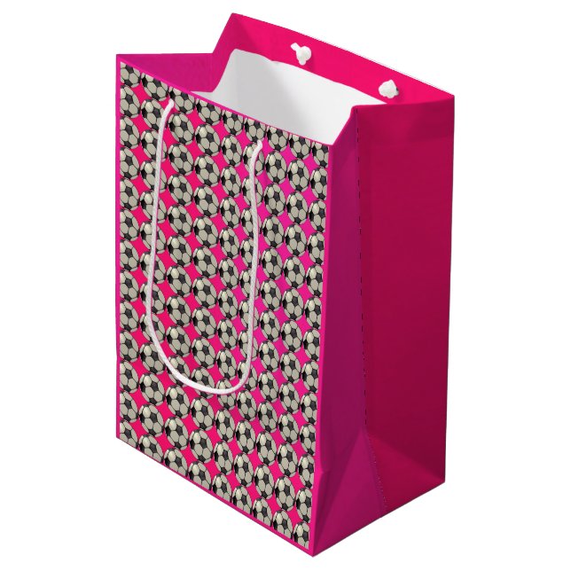 Soccer Ball / Hot Pink Medium Gift Bag (Front Angled)
