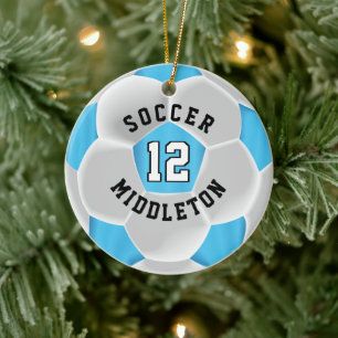 Soccer ⚽ Ball in a Baby Blue and White Ceramic Tree Decoration