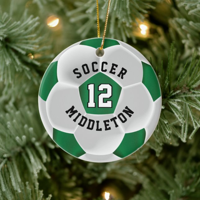 Soccer ⚽ Ball in a Dark Green and White Ceramic Tree Decoration (Tree)