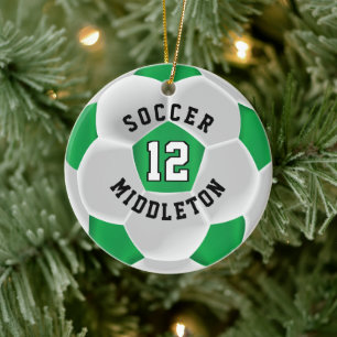 Soccer ⚽ Ball in a Green and White Ceramic Tree Decoration