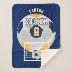 Soccer Ball in Gold, White and Blue Sherpa Blanket