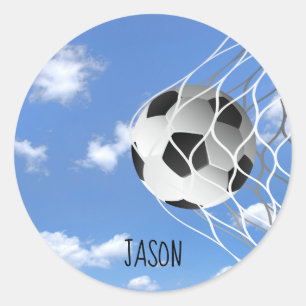 soccer ball in net classic round sticker