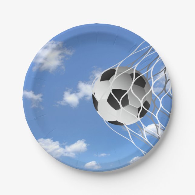 soccer ball in net paper plate (Front)