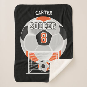 Soccer Ball in Orange, White and Black Sherpa Blan Blanket
