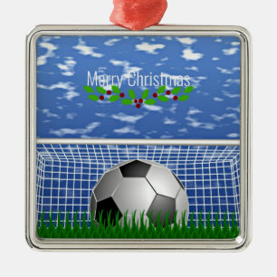 Soccer ball in the net, Merry Christmas, Metal Tree Decoration