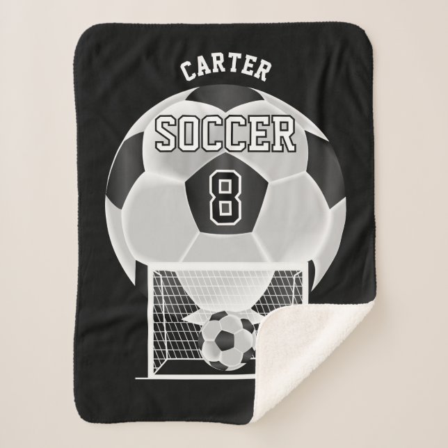 Soccer Ball in White and Black with DIY Text Sherpa Blanket (Front)