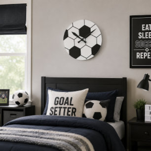 Soccer Ball Inspired Pattern Geometric Print Round Clock