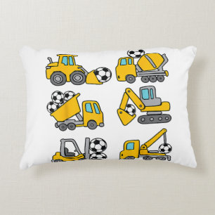 Soccer Ball Kids Football Construction Trucks Decorative Cushion
