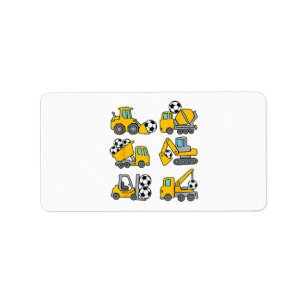 Soccer Ball Kids Football Construction Trucks Label