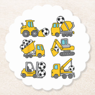 Soccer Ball Kids Football Construction Trucks Paper Coaster