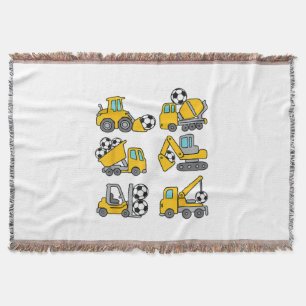 Soccer Ball Kids Football Construction Trucks Throw Blanket