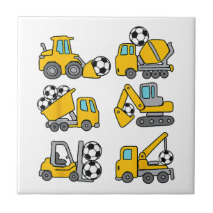 Soccer Ball Kids Football Construction Trucks Tile