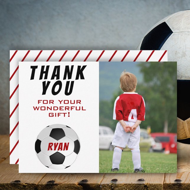 Soccer Ball Kids Photo Birthday Thank You Card (Creator Uploaded)