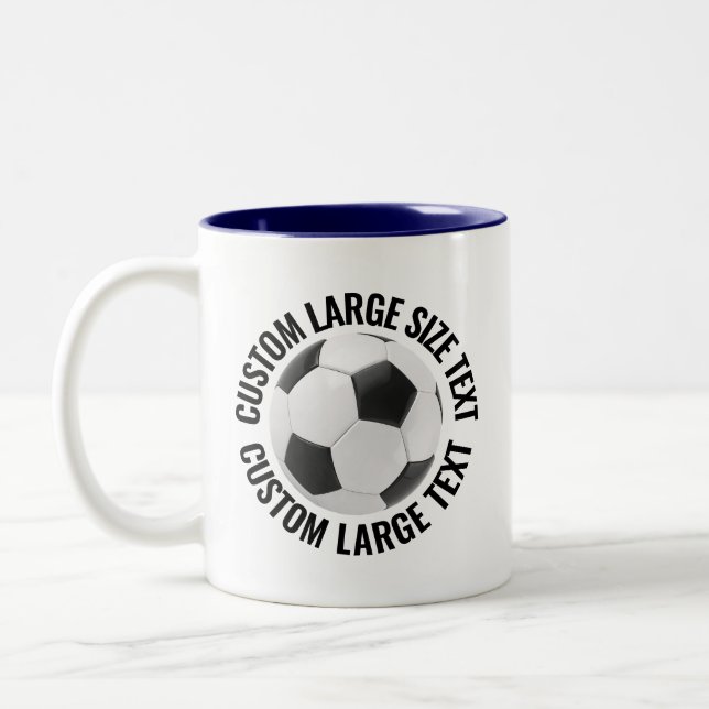 Soccer Ball & Large Text NAVY BLUE 11oz Custom Two-Tone Coffee Mug (Left)