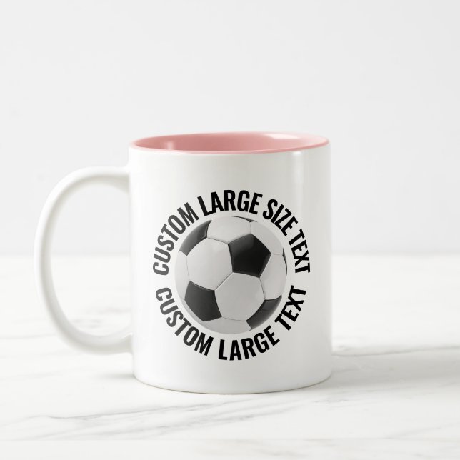 Soccer Ball & Large Text PINK 11oz Custom Two-Tone Coffee Mug (Left)