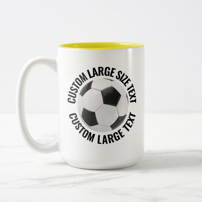 Soccer Ball & Large Text YELLOW 15oz Custom Two-Tone Coffee Mug (Left)