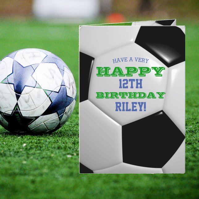 Soccer Ball Look Add Your Name and Year Birthday Card (Creator Uploaded)