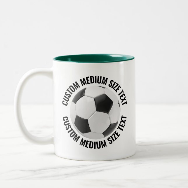 Soccer Ball & Medium Text HUNTER GREEN 11oz Custom Two-Tone Coffee Mug (Left)