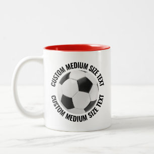 Soccer Ball & Medium Text RED 11oz Custom Two-Tone Coffee Mug