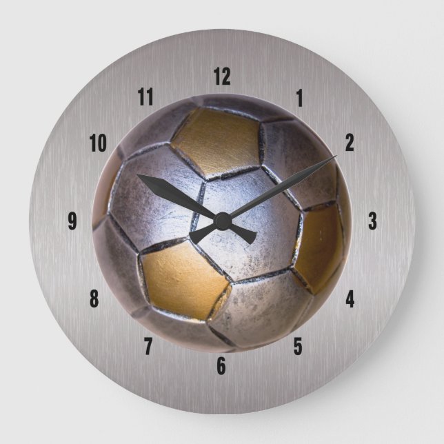 Soccer Ball Metallic Design Large Clock (Front)