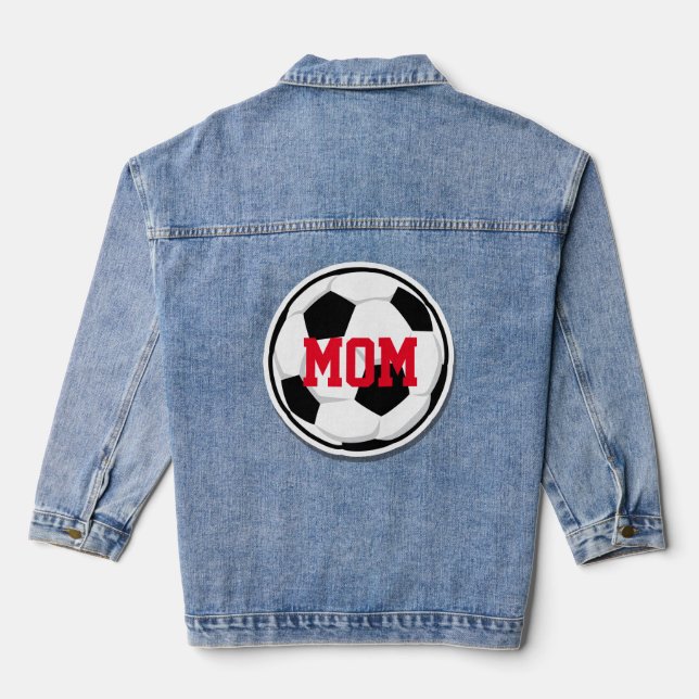 Soccer Ball MOM Sports Fan Team Spirit Fun Denim Jacket (Back)