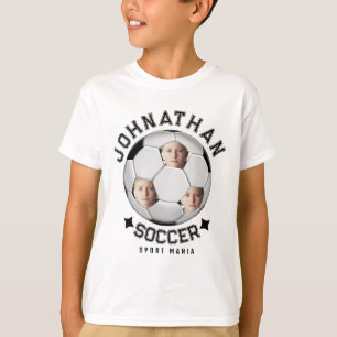 Soccer Ball Multiple Photo Custom Name Design T-Shirt