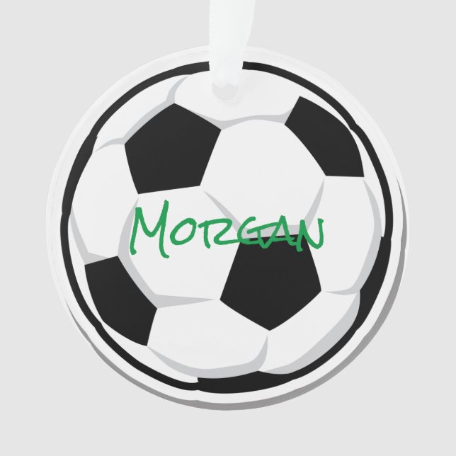 Soccer Ball NAME Sports Green Black White Balls Ornament (Front)