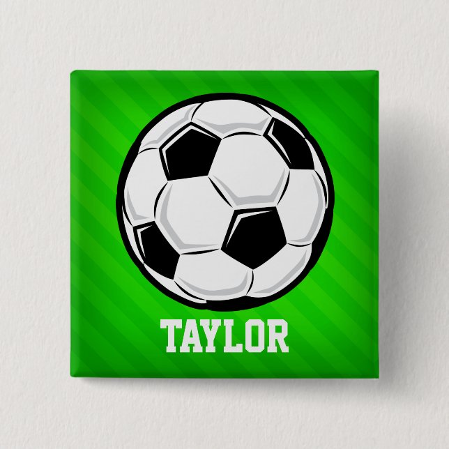 Soccer Ball; Neon Green Stripes 15 Cm Square Badge (Front)