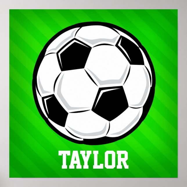 Soccer Ball; Neon Green Stripes Poster (Front)