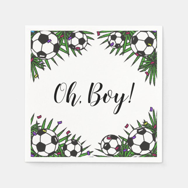 Soccer Ball Oh Boy Sports Game Theme Baby Shower   Napkin (Front)