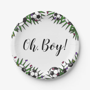Soccer Ball Oh Boy Sports Game Theme Baby Shower Paper Plate