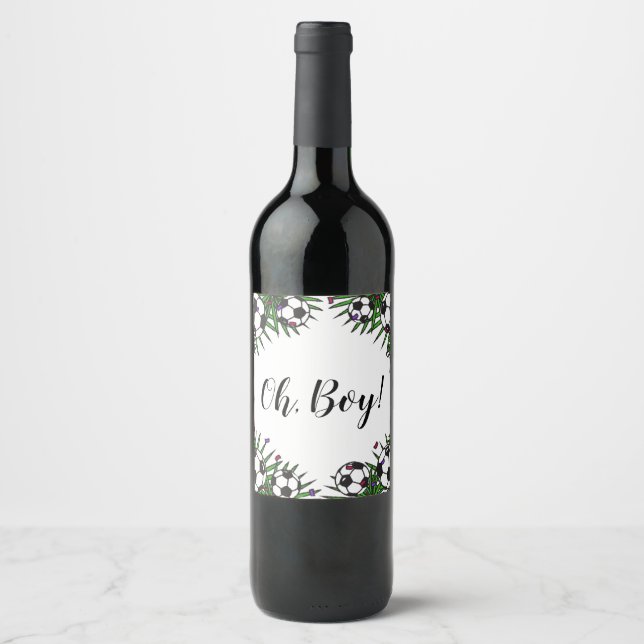 Soccer Ball Oh Boy Sports Game Theme Baby Shower   Wine Label (Front)