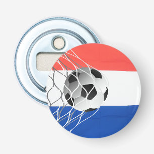 Soccer Ball On Dutch Flag Bottle Opener