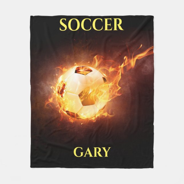 Soccer ball on fire blanket with personalized name (Front)