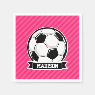 Soccer Ball on Neon Pink Stripes Napkin
