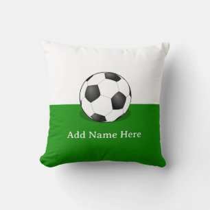 Soccer Ball on White and Green Background Cushion
