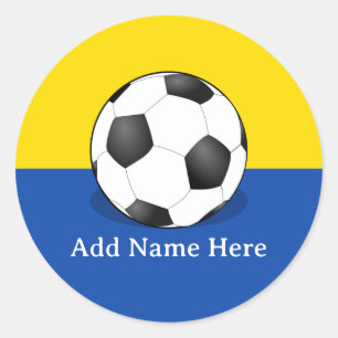 Soccer Ball on Yellow and Blue Background Classic Round Sticker