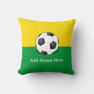 Soccer Ball on Yellow and Green Background Cushion