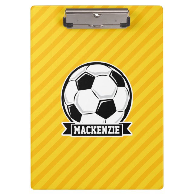 Soccer Ball on Yellow Stripes Clipboard (Front)