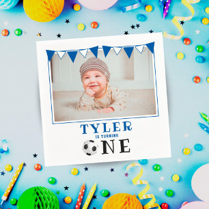 Soccer Ball One 1st Birthday Photo Birthday Party Napkin